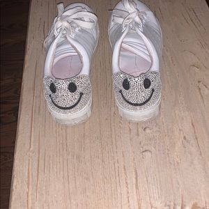 Lola Cruz Leather Jeweled Smiley-face Sneakers